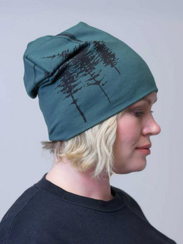 Slouchy Hat - Green with pines