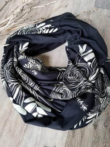 Infinity Scarf - Black with Mustard Floral