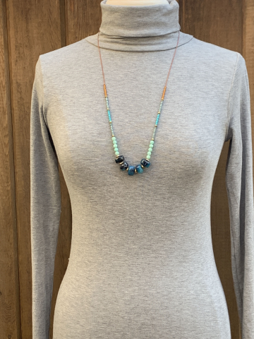 Waxed cord necklace - Deep Blue Faceted Agates