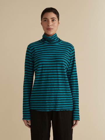 Linen Cotton Striped Turtleneck