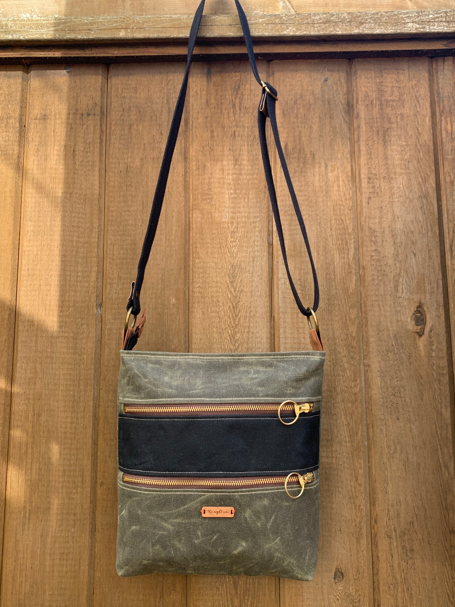 Everyday Double Zipper Handbag - Army Green and Black