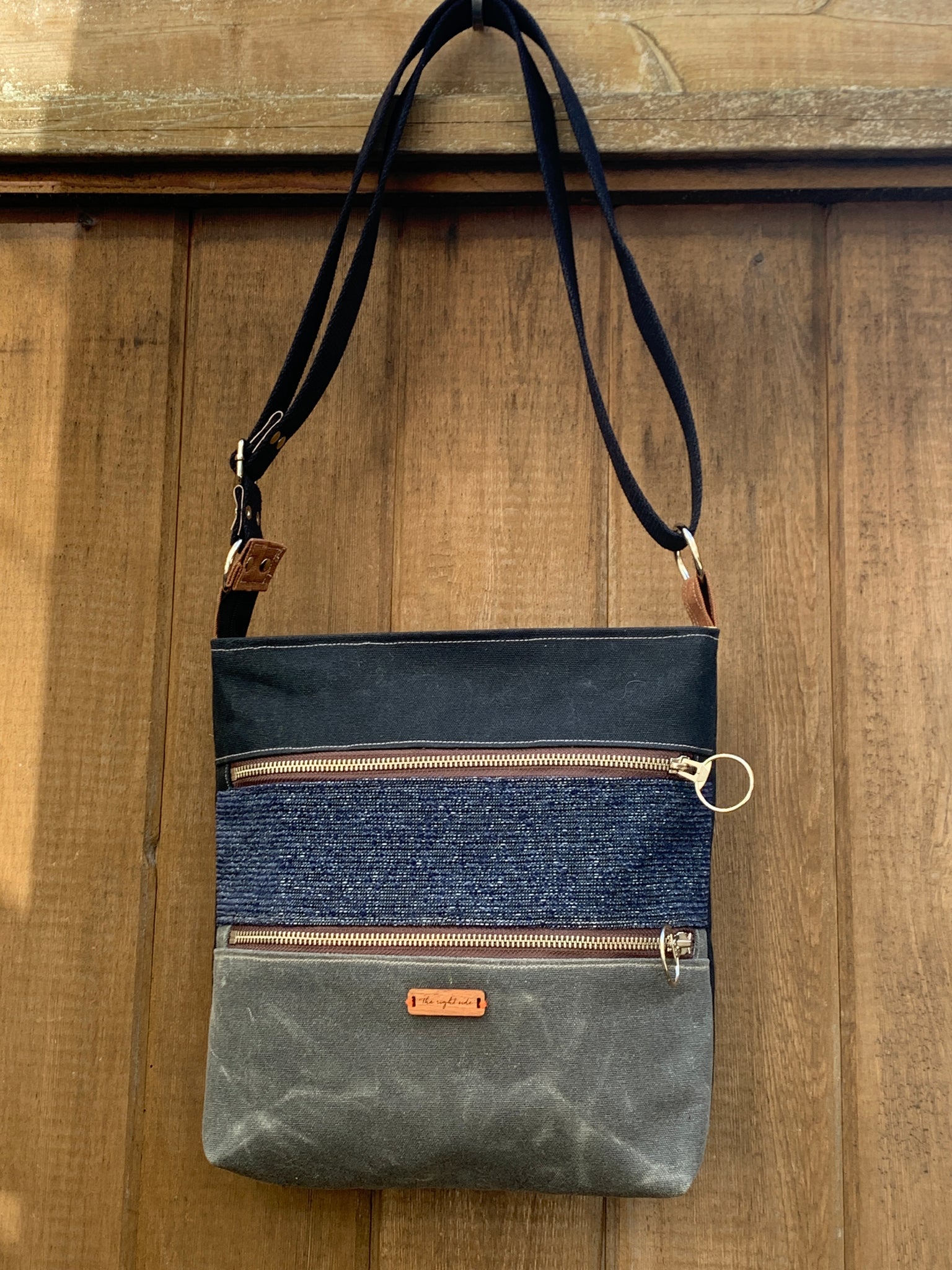 Everyday Double Zipper Handbag - Black, Dark Blue Heather and Charcoal Grey