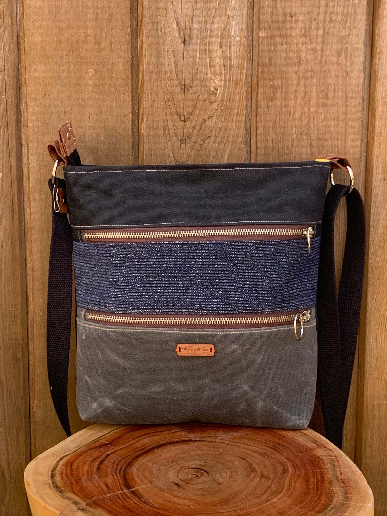 Everyday Double Zipper Handbag - Black, Dark Blue Heather and Charcoal Grey