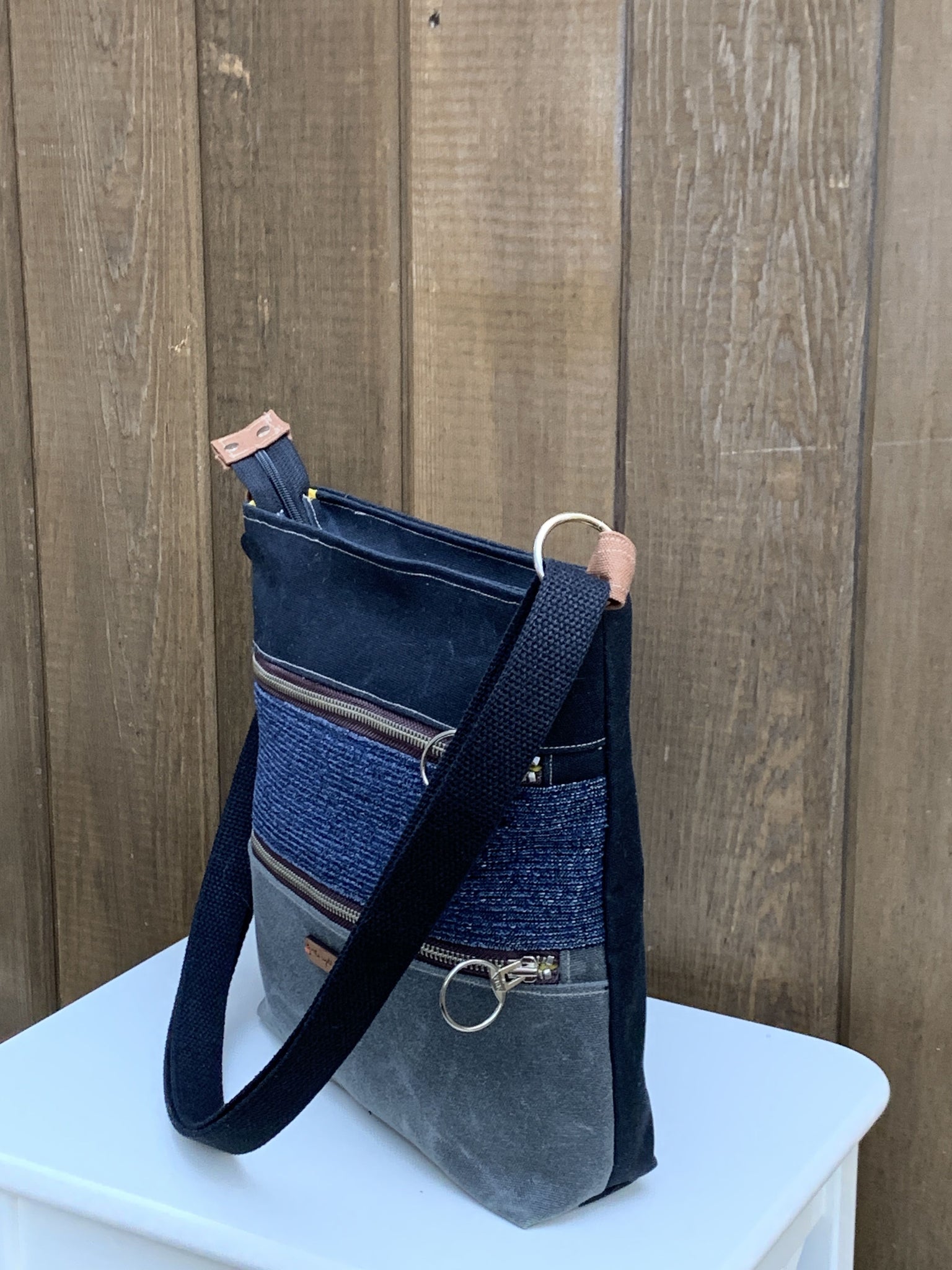 Everyday Double Zipper Handbag - Black, Dark Blue Heather and Charcoal Grey