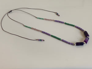 Waxed cord necklace - Purple cylinder agates