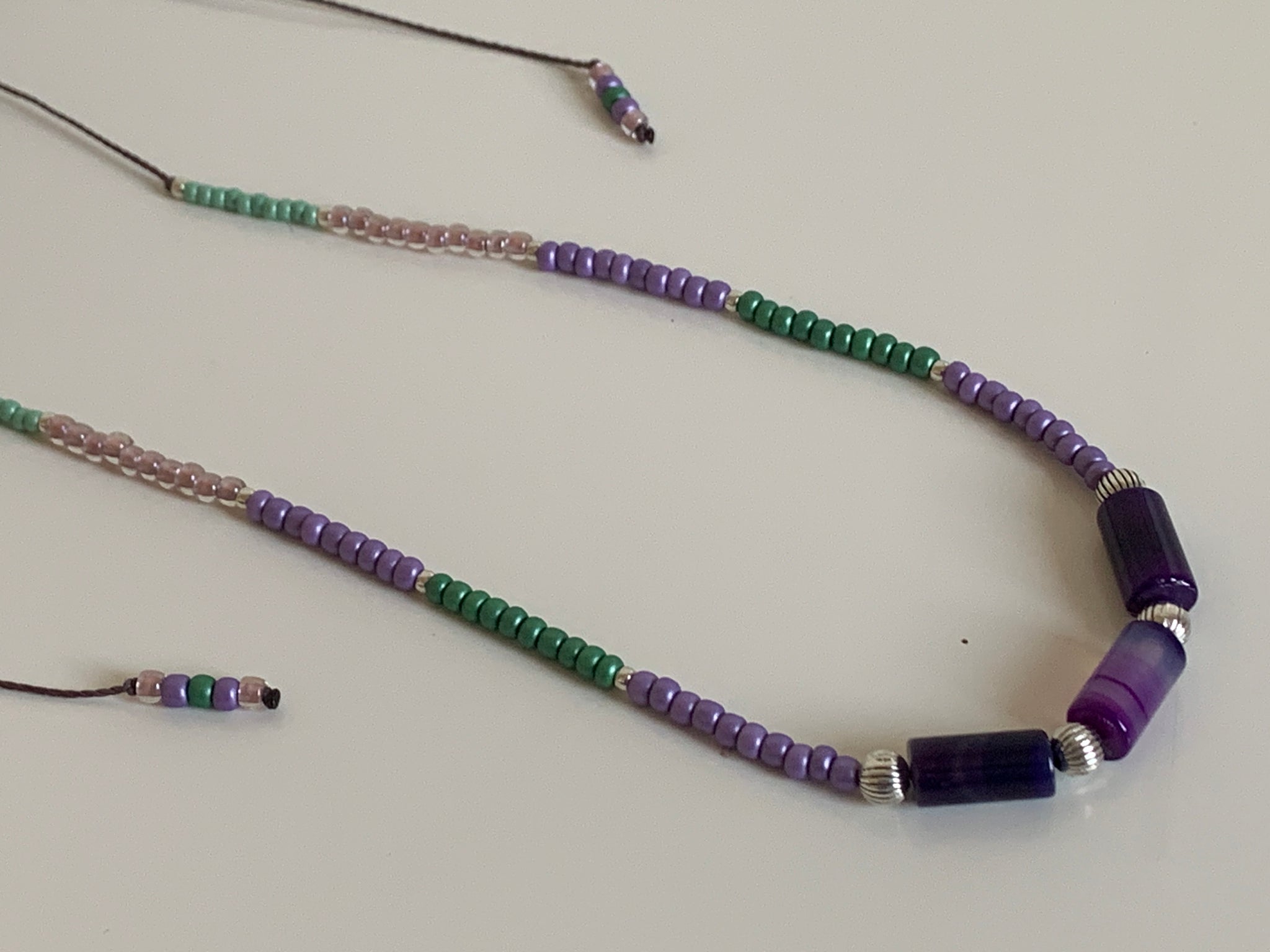 Waxed cord necklace - Purple cylinder agates