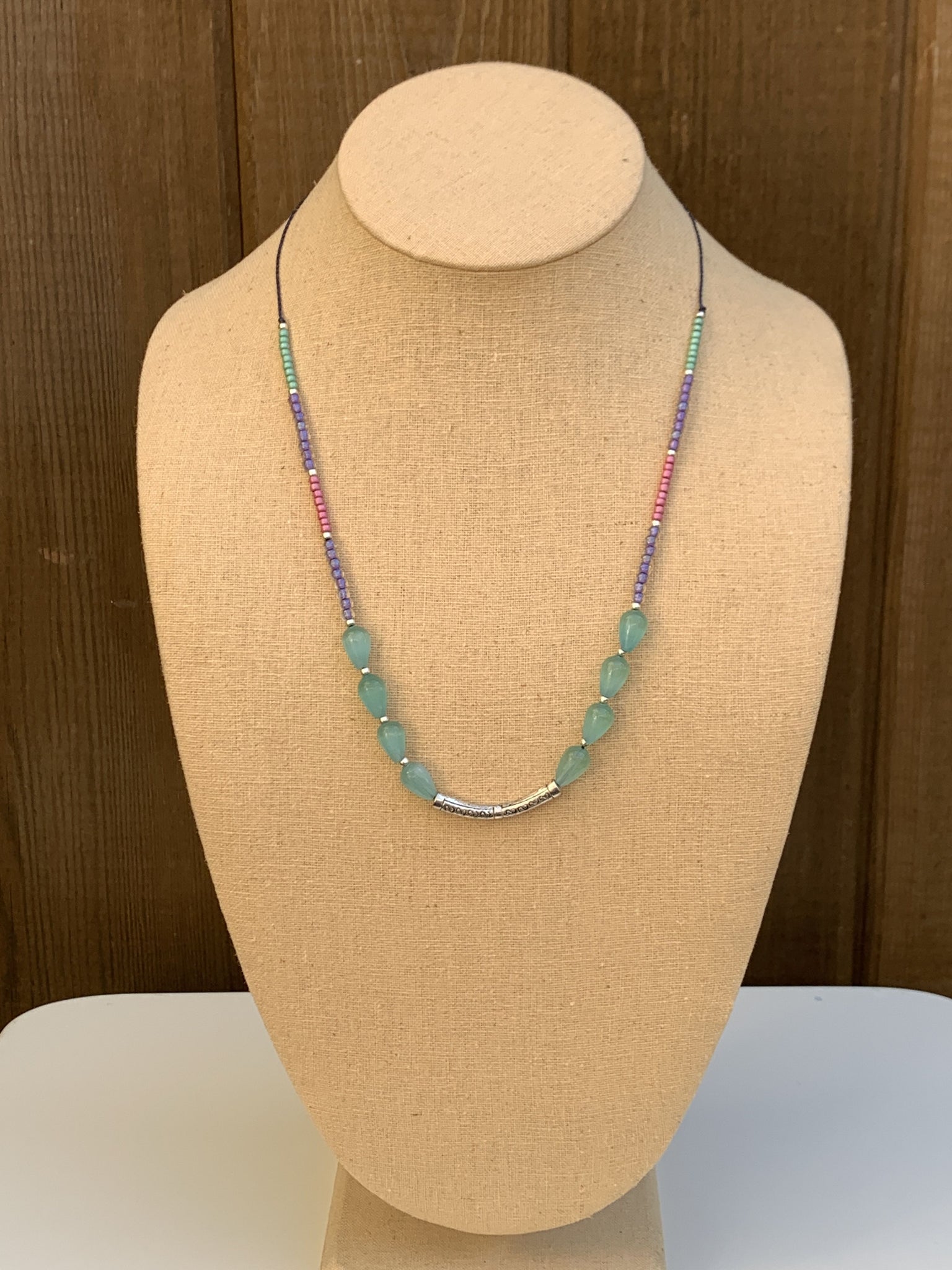Waxed cord necklace - Turquoise Teardrop