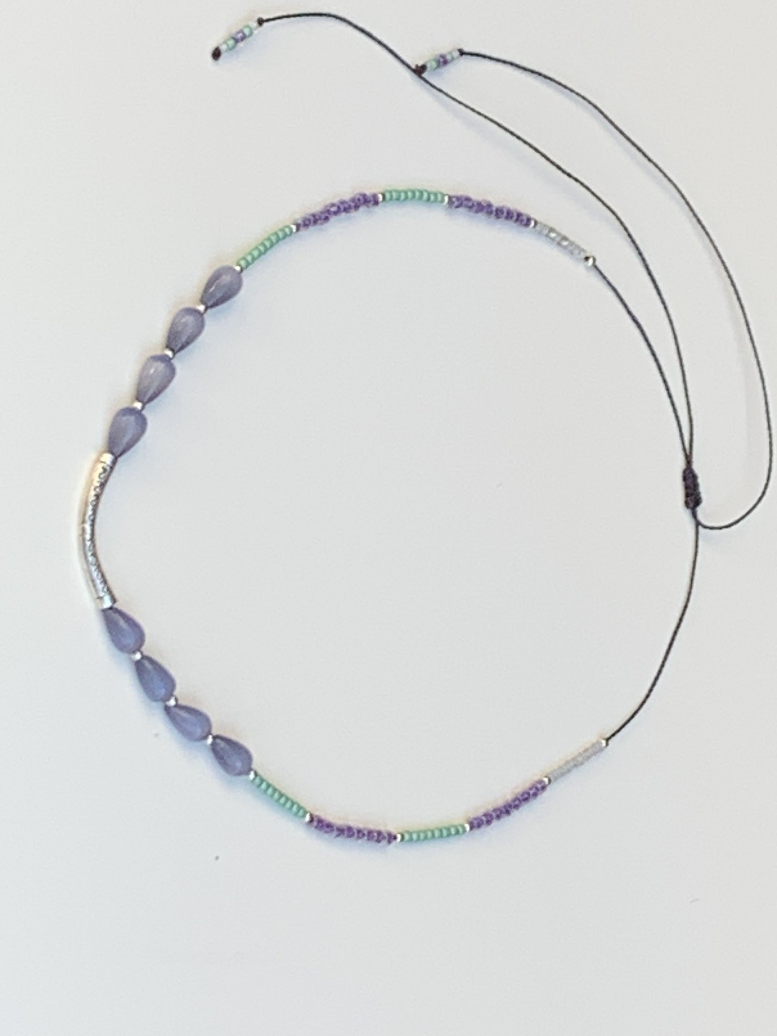 Waxed cord necklace - Lavender Teardrop