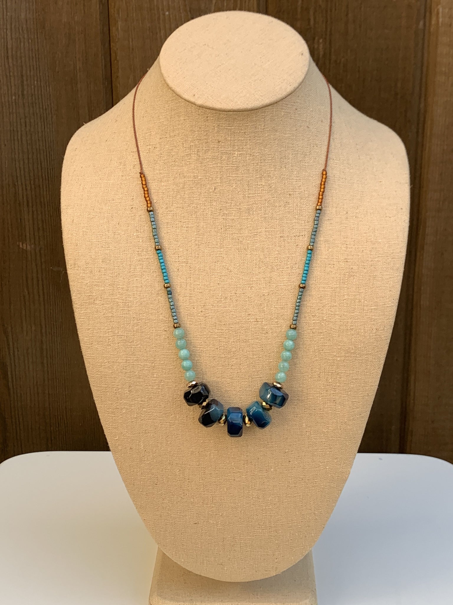 Waxed cord necklace - Deep Blue Faceted Agates