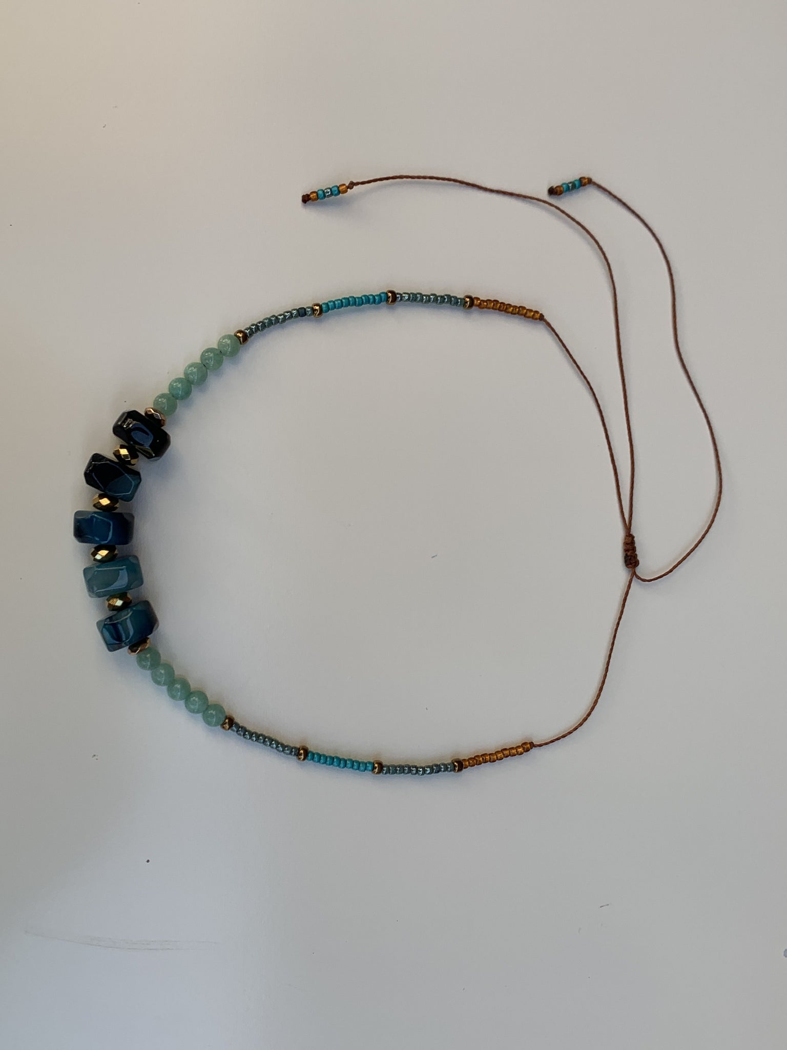 Waxed cord necklace - Deep Blue Faceted Agates