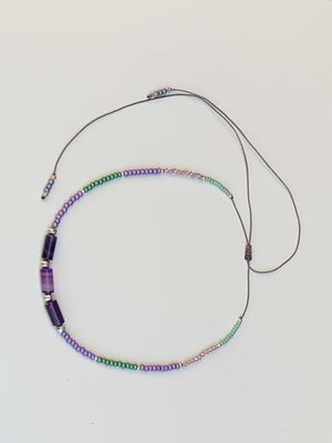 Waxed cord necklace - Purple cylinder agates