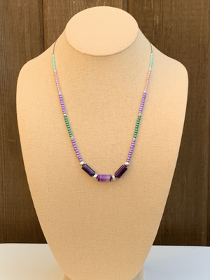 Waxed cord necklace - Purple cylinder agates