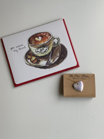 Ceramic Heart Necklace and Warm My Heart Greeting Card