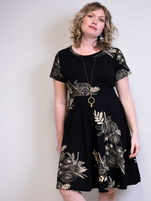 Friday Dress - Black with Mustard Floral