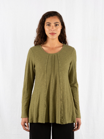 Cotton Linen Jersey Pintuck Long sleeve Tunic - Jungle