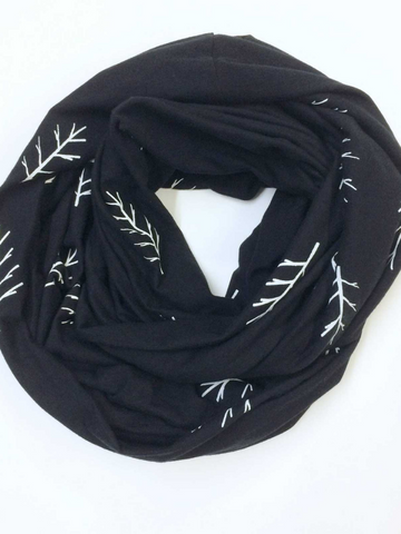 Infinity Scarf - Black with White Twigs