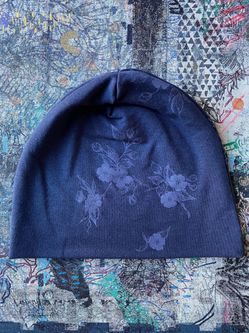 Bamboo Slouch Hat - Navy with Apple Blossoms