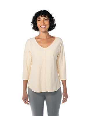 V Neck 3/4 sleeve Cotton Linen Tee