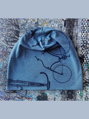 Bamboo Slouch Hat - Micro Stripe Blue with Bikes