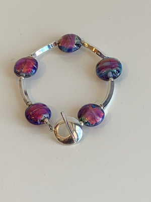 Fire Opal Glass and Sterling Silver Bracelet