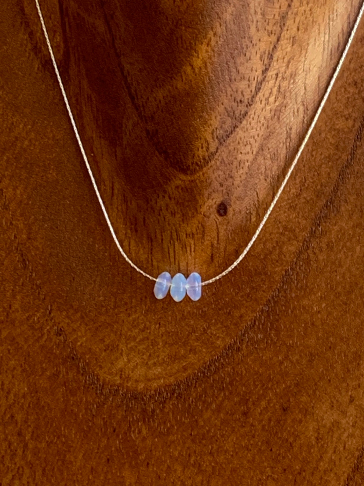 Short Triple Opal Sterling Silver Necklace