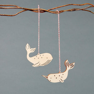 Whale and Narwhal Ornaments