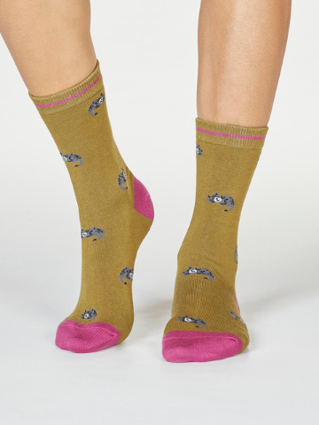 Women's Bamboo Socks - Cats Chartreuse