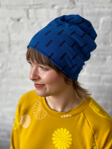 Bamboo Slouch Hat - Micro Stripe Blue with Bikes