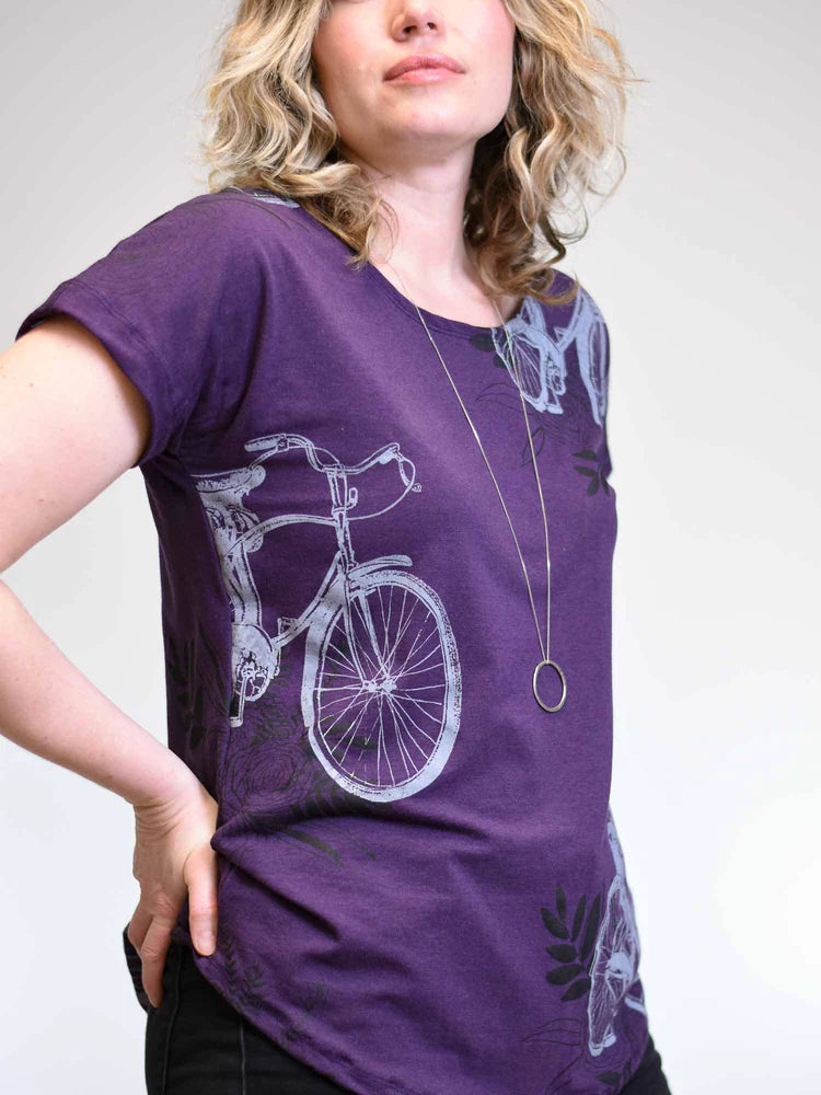 Bicyles and Flowers Bamboo Short Sleeve Top