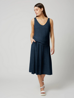 Ravenna Pull On Midi Skirt - Navy Dot