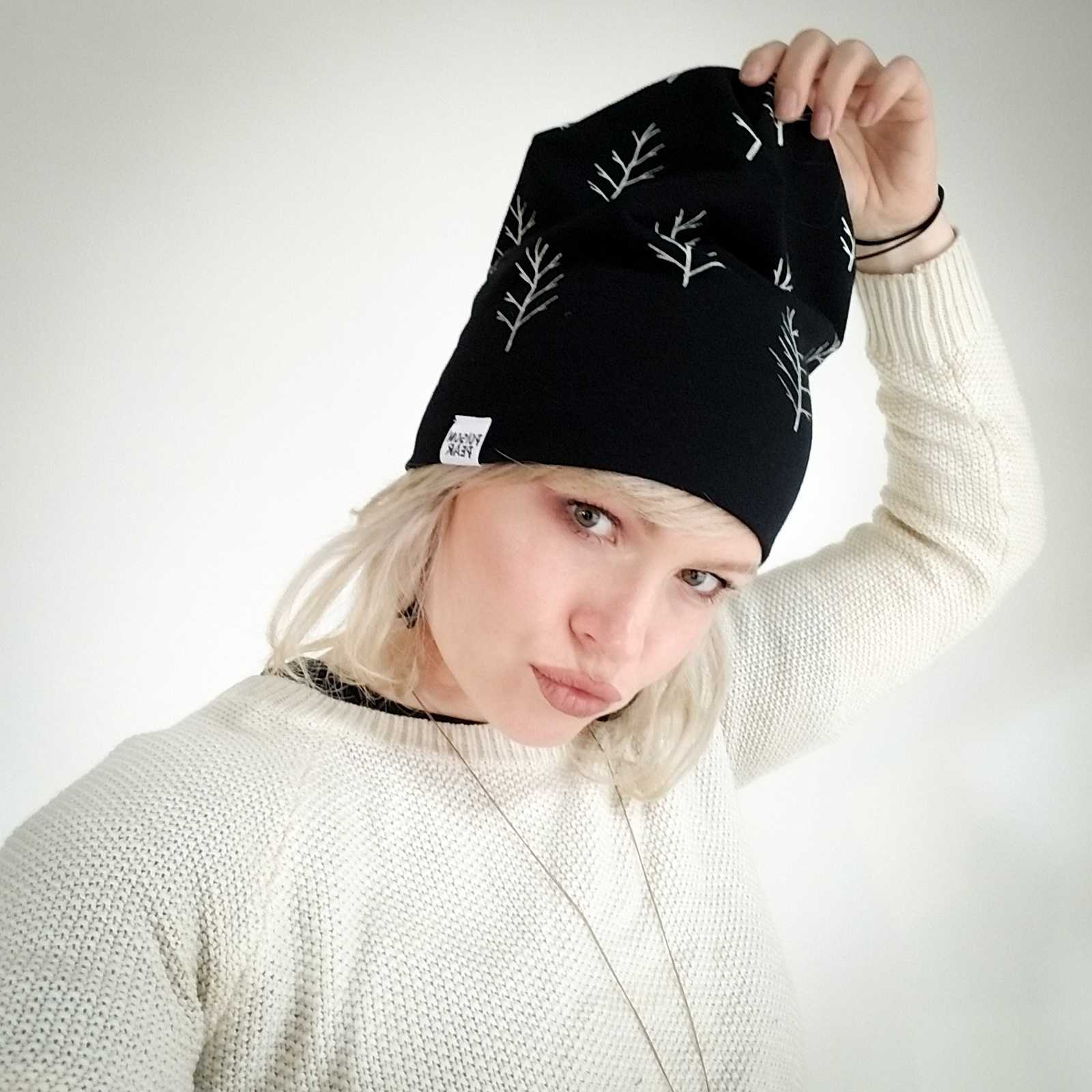 Slouchy Hat - Black with twigs