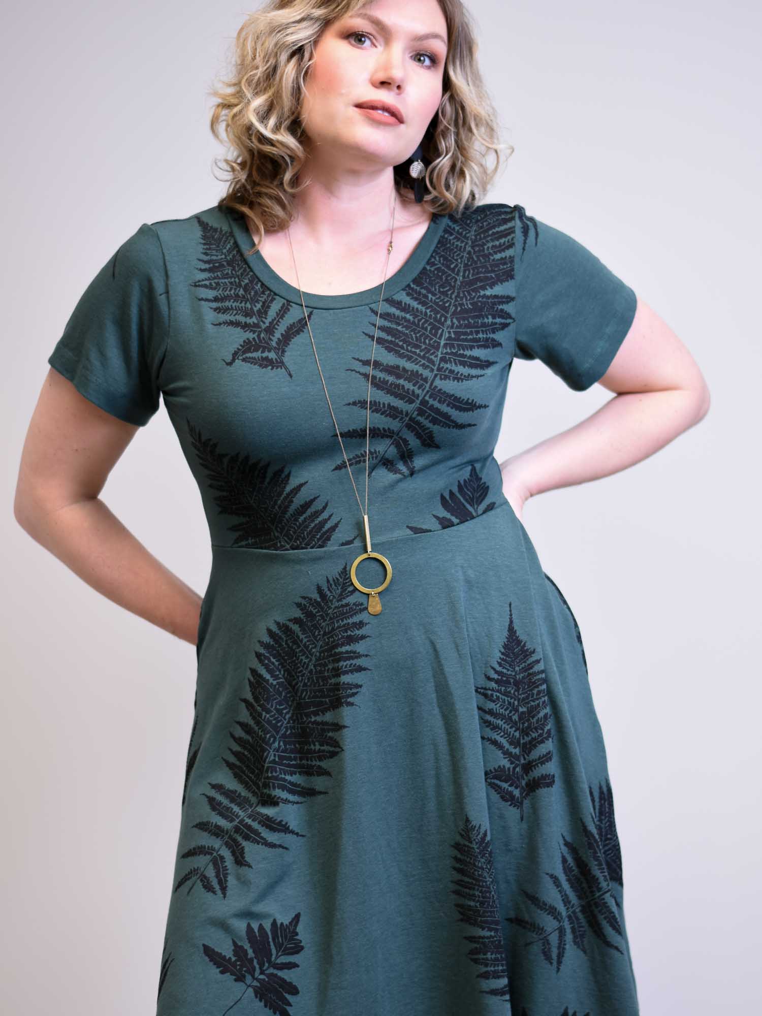 Friday Dress - Green with Ferns