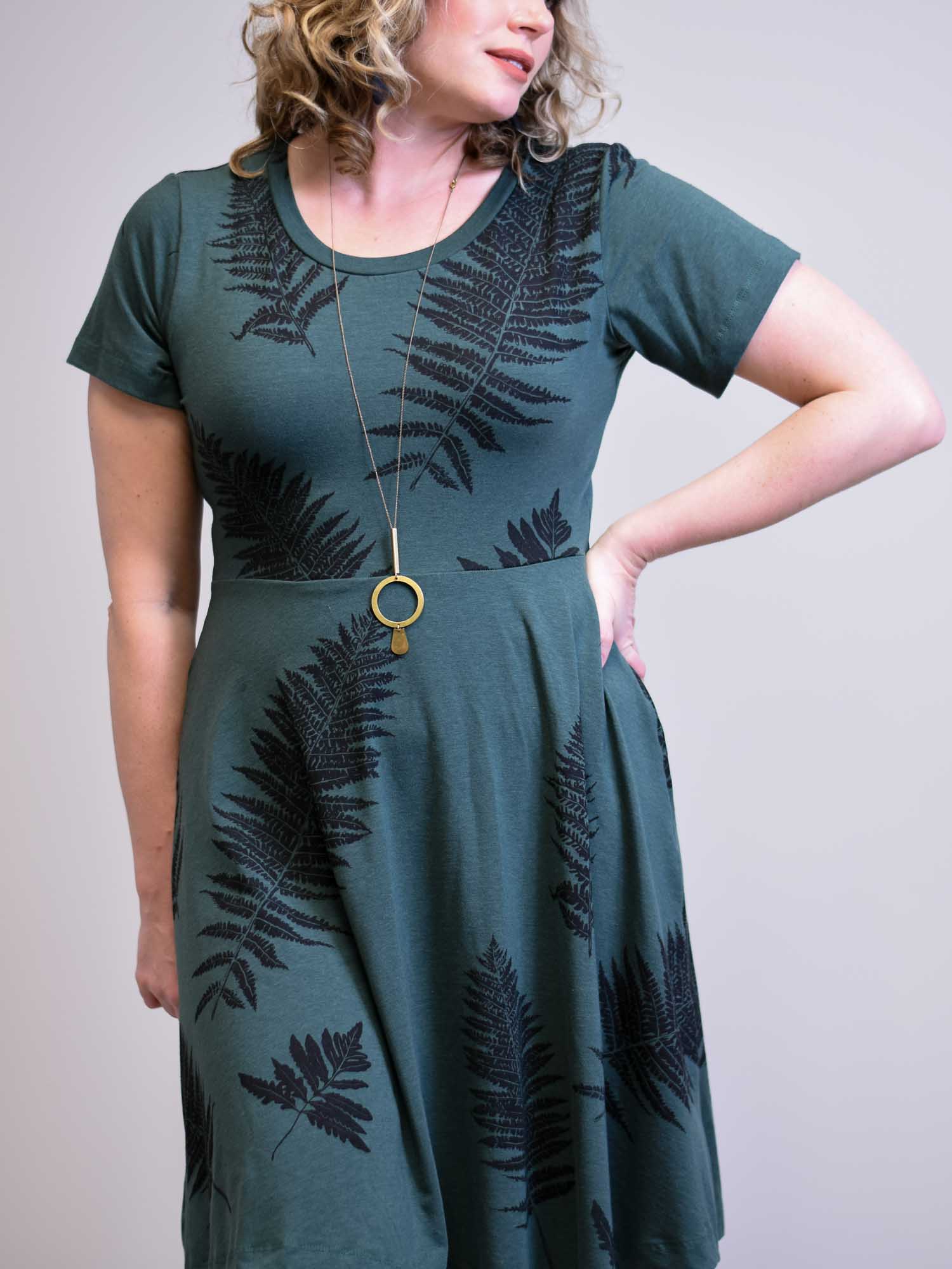 Friday Dress - Green with Ferns