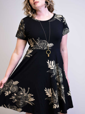 Friday Dress - Black with Mustard Floral