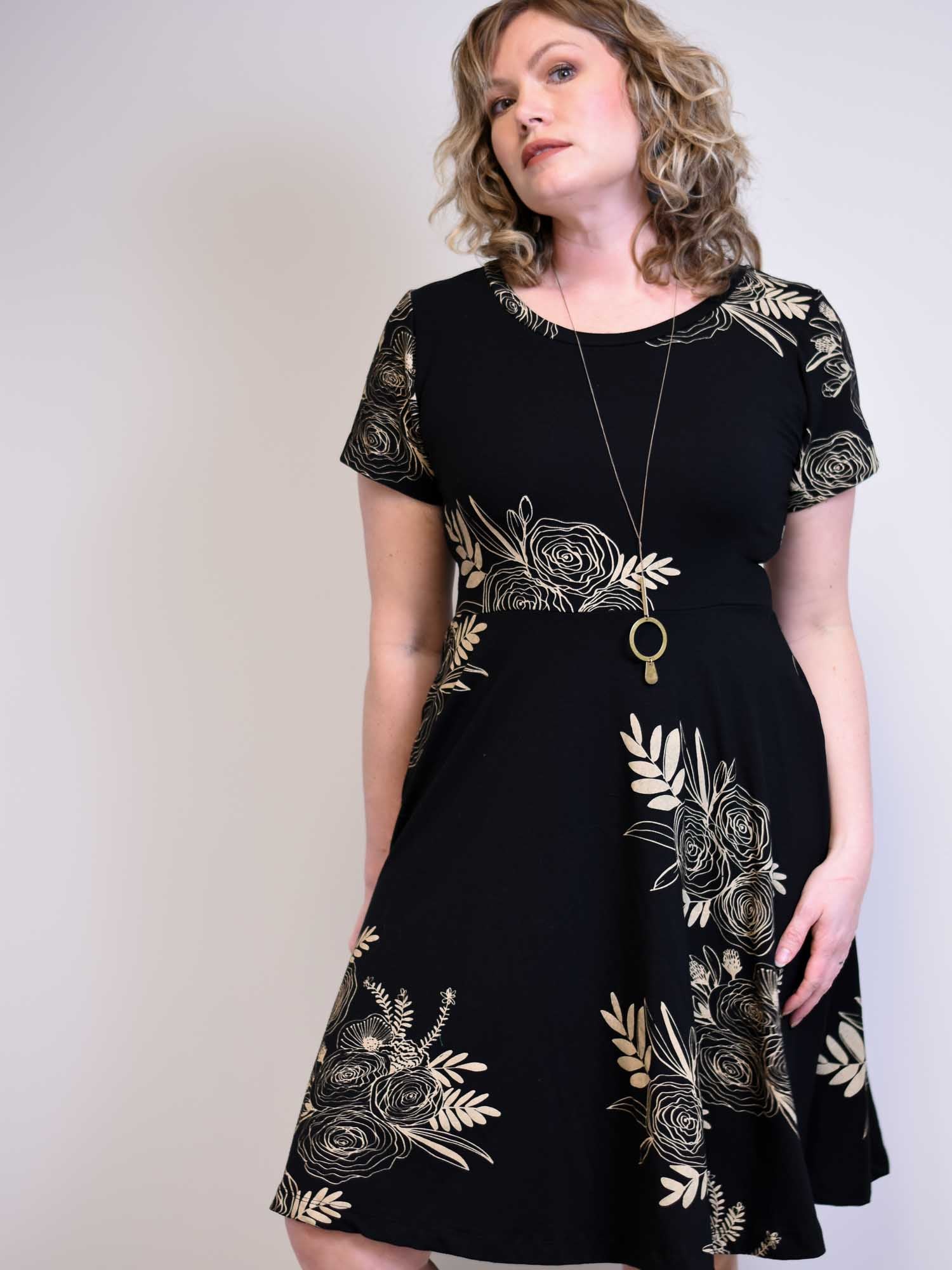 Friday Dress - Black with Mustard Floral