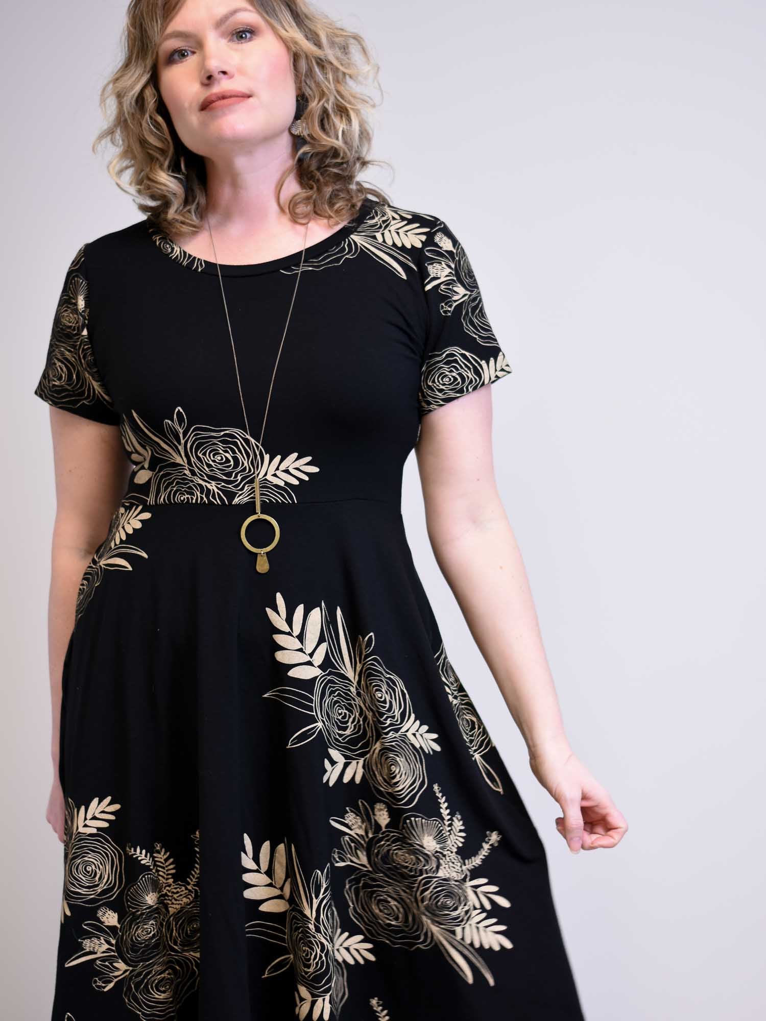 Friday Dress - Black with Mustard Floral